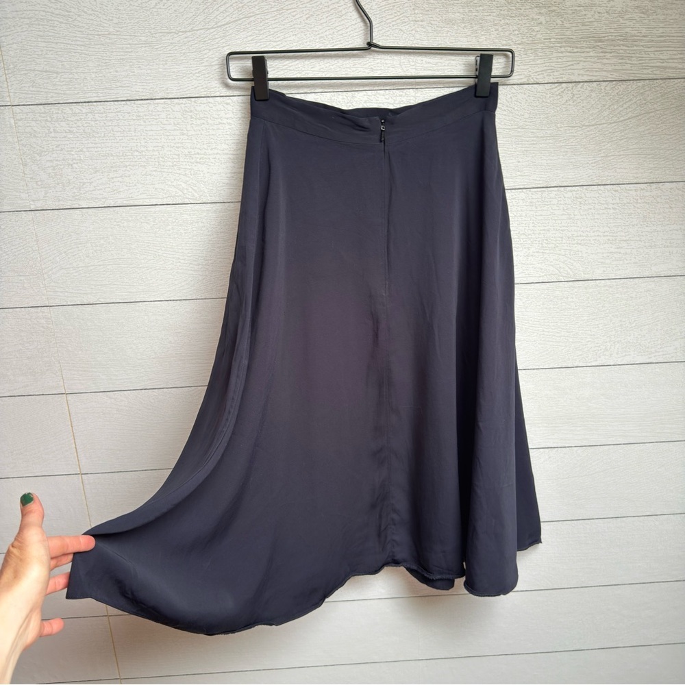 French Connection | Satin Navy Midi Skirt – Minimalist Parisian | Size 2 - Picture 6 of 11